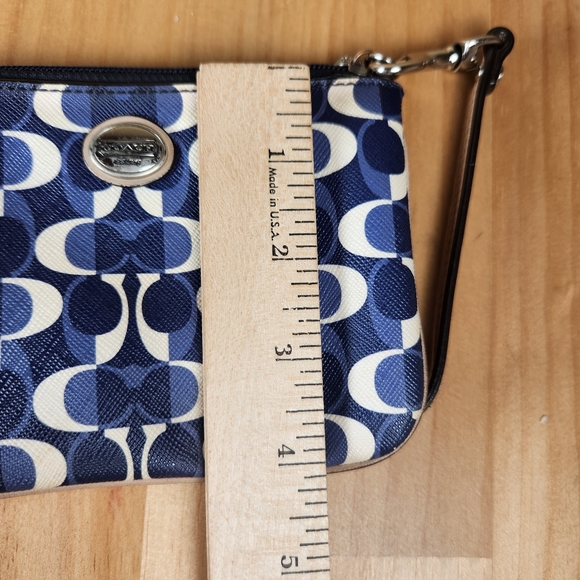COACH Wristlet Blue Signature Zipper Close Logo Strap Wallet - Picture 7 of 9